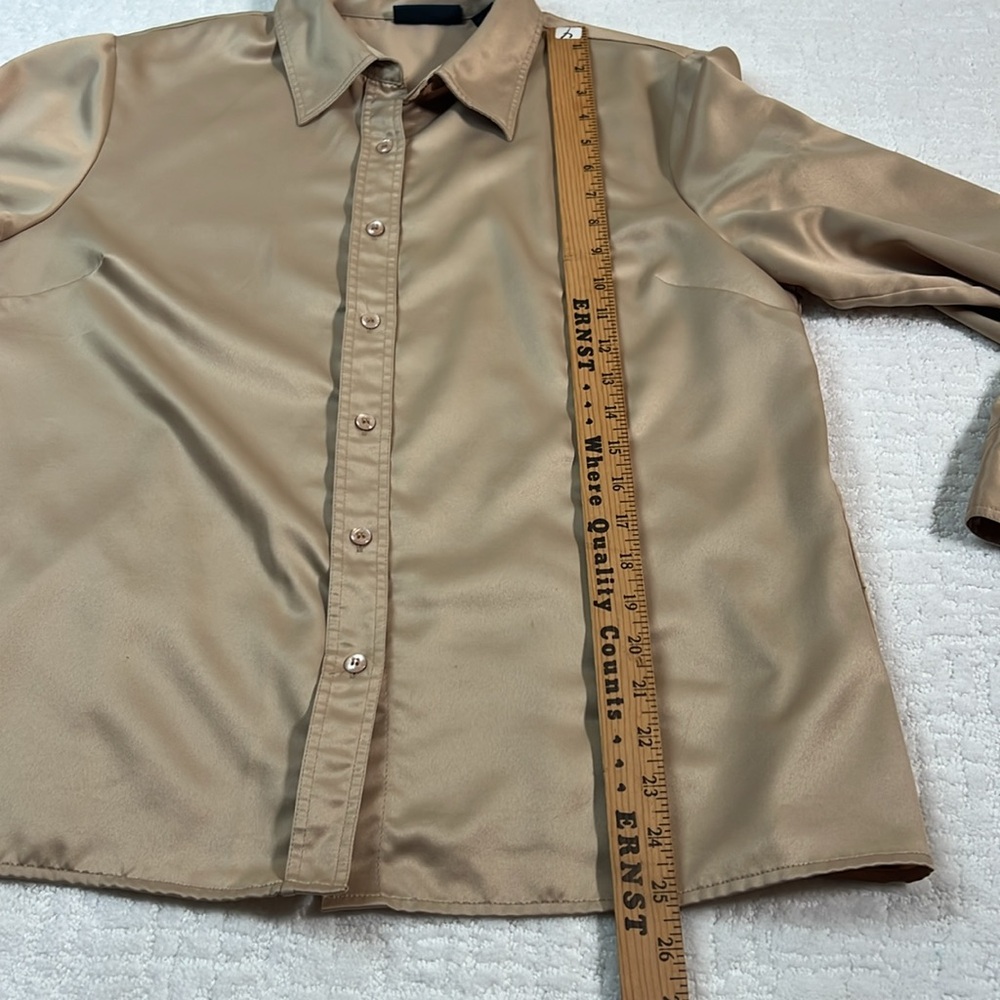 Karen Scott satin classic button down collared long sleeve blouse L - Picture 5 of 7